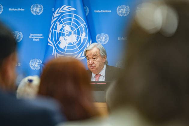 September 16, 2026, New York, New York, United States: United Nations Secretary-General ANTONIO GUTERRES seen through a crowd of journalists as he speaks during his final press conference ahead of the UN General Assemblyâ€⠢s annual High-Level Week as Secretary-General, at UN Headquarters. Ahead of UNGA81, Guterres addressed escalating global conflicts and geopolitical divisions, the climate crisis, widening inequality and the rapid development of artificial intelligence, calling for stronger international cooperation, respect for the UN Charter and international law, and greater global safeguards around AI. Guterresâ€⠢ second and final term as UN Secretary-General concludes at the end of 2026. New York United States - ZUMAo116 20260916_znp_o116_011 Copyright: xBiancaxOterox