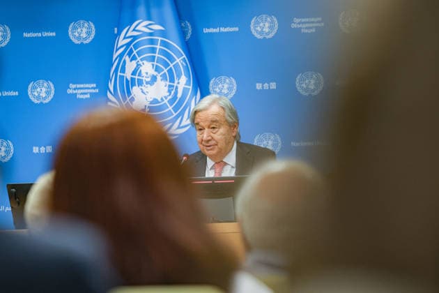 September 16, 2026, New York, New York, United States: United Nations Secretary-General ANTONIO GUTERRES holds his hand up as he speaks during his final press conference ahead of the UN General Assemblyâ€⠢s annual High-Level Week as Secretary-General, at UN Headquarters. Ahead of UNGA81, Guterres addressed escalating global conflicts and geopolitical divisions, the climate crisis, widening inequality and the rapid development of artificial intelligence, calling for stronger international cooperation, respect for the UN Charter and international law, and greater global safeguards around AI. Guterresâ€⠢ second and final term as UN Secretary-General concludes at the end of 2026. New York United States - ZUMAo116 20260916_znp_o116_012 Copyright: xBiancaxOterox