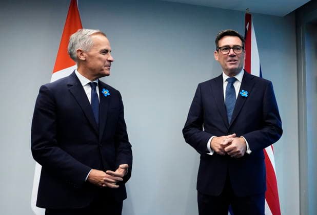 September 16, 2026, Liverpool, United Kingdom: Prime Minister Mark Carney, left, meets with British Prime Minister Andy Burnham at Hill Dickinson Stadium in Liverpool, England, on Wednesday, Sept. 16, 2026. Liverpool United Kingdom  - ZUMAc35_ 20260916_zaf_c35_105 Copyright: xJustinxTangx