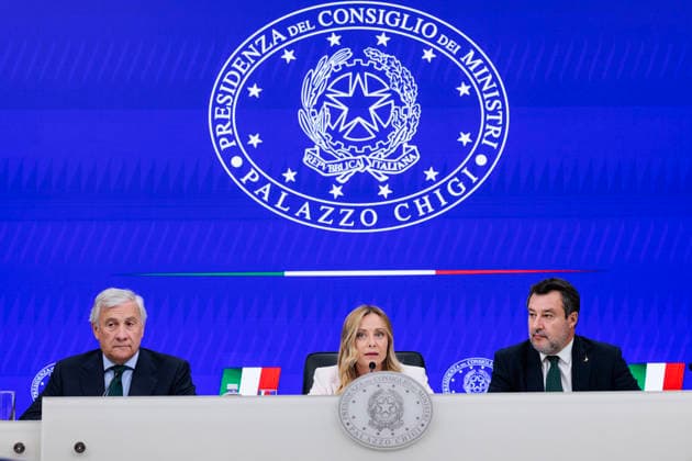 September 16, 2026, Rome, Italia, Italy: Prime Minister Giorgia Meloni, Minister of Foreign Affairs and International Cooperation Antonio Tajani, and Minister of Infrastructure and Transport Matteo Salvini during the press conference following the Council of Ministers meeting on the abolition of the car tax, Rome, 16 09 2026 Rome Italy  - ZUMAa289 20260916_zia_a289_041 Copyright: xFrancescoxFotiax xAgfx