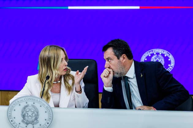 September 16, 2026, Rome, Italia, Italy: Prime Minister Giorgia Meloni and Minister of Infrastructure and Transport Matteo Salvini during the press conference following the Council of Ministers meeting on the abolition of the car tax, Rome, 16 09 2026 Rome Italy  - ZUMAa289 20260916_zia_a289_044 Copyright: xFrancescoxFotiax xAgfx