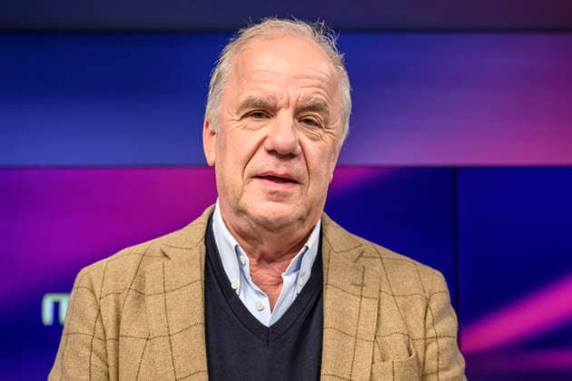 Pictured, from left: Hubertus Meyer Burckhardt, host and TV producer, GER, Berlin, studio, guest on Maischberger, political talk show, TV, program, with host Sandra Maischberger, Das Erste, from Adlershof, Studio 20, September 16, 2026, Copyright: HMBxMedia UwexKoch