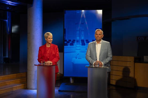 Mecklenburg-Vorpommern state election campaign continues in Germany SCHWERIN, GERMANY - SEPTEMBER 16: Mecklenburg-Vorpommern Minister-President Manuela Schwesig of the Social Democratic Party (SPD) and Leif-Erik Holm of the Alternative for Germany (AfD) pose ahead of a televised election debate hosted by NDR in Schwerin, Germany, on September 16, 2026, ahead of the state election on September 20. Somaya Abdelrahman Anadolu Schwerin Germany. Editorial use only. Please get in touch for any other usage.  Copyright: x2026xAnadoluxSomayaxAbdelrahmanx