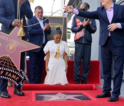 Actress Nia Long reacts as her star is unveiled during a ceremony honoring her with the 2,857th star on the Hollywood Walk of Fame in Los Angeles on Wednesday, September 16, 2026.  LAP2026091623 JIMxRUYMEN