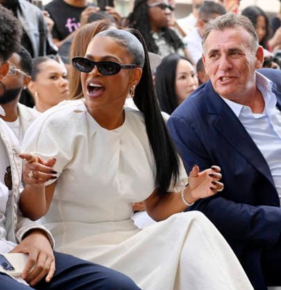 Actress Nia Long and British film producer Graham King react to comments during an unveiling ceremony honoring her with the 2,857th star on the Hollywood Walk of Fame in Los Angeles on Wednesday, September 16, 2026.  LAP2026091636 JIMxRUYMEN