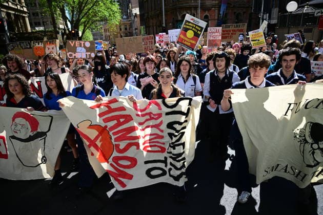 STUDENTS PROTEST HANSON, NSW school students gather for a Students Say No To Hanson nationwide rally at Sydney Town Hall in Sydney, Thursday, September 17, 2026. ( NO ARCHIVING SYDNEY NEW SOUTH WALES Australia  Copyright: xDEANxLEWINSx 20260917150718602006