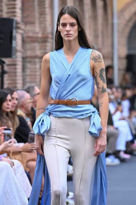 September 16, 2026, Madrid, Spain: A model parades with MoisÃ s Nieto design during Mercedes Benz Fashion Week Madrid Cibeles Palace. Madrid Spain  - ZUMAs197 20260916_aaa_s197_465 Copyright: xAtilanoxGarciax