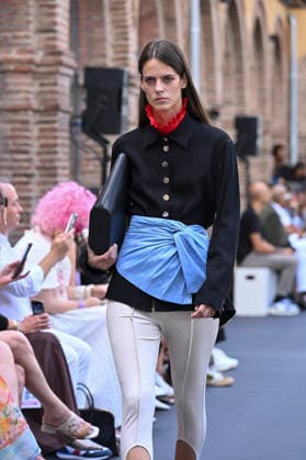 September 16, 2026, Madrid, Spain: A model parades with MoisÃ s Nieto design during Mercedes Benz Fashion Week Madrid Cibeles Palace. Madrid Spain  - ZUMAs197 20260916_aaa_s197_510 Copyright: xAtilanoxGarciax