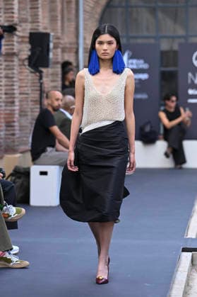 September 16, 2026, Madrid, Spain: A model parades with MoisÃ s Nieto design during Mercedes Benz Fashion Week Madrid Cibeles Palace. Madrid Spain  - ZUMAs197 20260916_aaa_s197_511 Copyright: xAtilanoxGarciax
