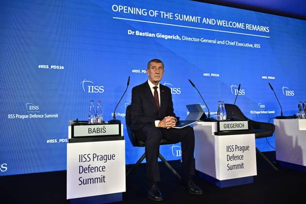 Czech Prime Minister Andrej Babis (ANO) at the IISS Prague Defence Summit 2026, in Prague, Czech Republic, on September 17, 2026. (CTKxPhoto RomanxVondrous) CTKPhotoP2026091702328  CTKPhotoP2026091702328