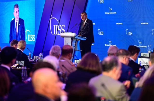 Czech Prime Minister Andrej Babis (ANO) speaks at the IISS Prague Defence Summit 2026, in Prague, Czech Republic, on September 17, 2026. (CTKxPhoto RomanxVondrous) CTKPhotoP2026091702462  CTKPhotoP2026091702462