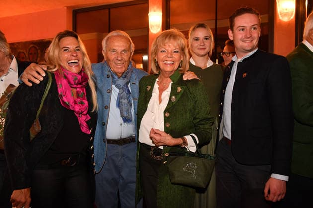 Günther Steinberg with his wife Margot and family at the premiere of Oktoberfest: A Musical—Beinah wahr (An Almost True Story), a comedy at the Bayerischer Hof in Munich on September 16, 2026