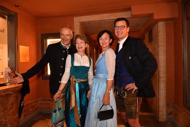 Michael Möller with his wife Irmgard and Dr. Jörg Lehmann with his wife at the premiere of Oktoberfest: A Musical—Beinah wahr¦ An Almost True Story, a comedy at the Bayerischer Hof in Munich on September 16, 2026