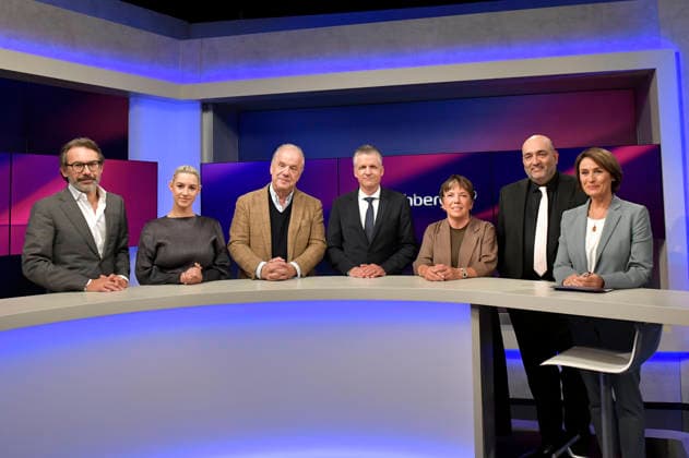 Rene Pfister, Victoria Reichelt, Hubertus Meyer Burckhardt, Thorsten Frei, Margot Käßmann, Omid Nouripour, and Sandra Maischberger on the ARD talk show *maischberger* at the studio in Berlin-Adlershof, Berlin, September 16, 2026 Foto:xM.xBehrensx xFuturexImagex maischberger1609_6901