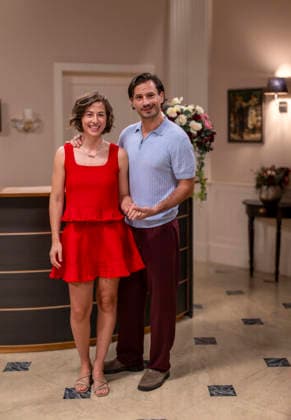 September 16, 2026, ARD telenovela *STURM DER LIEBE* (Storm of Love), photo shoot for Season 23 on the film set in Munich, at Bavaria Film in Geiselgasteig, in the studio set of the fictional Hotel Fürstenhof. The new season premieres on November 4, 2026. From left: Actress Pippa Fee