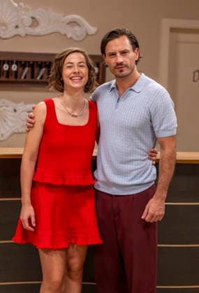 September 16, 2026, ARD telenovela *STURM DER LIEBE*, photo shoot for Season 23 on the film set in Munich, at Bavaria Film in Geiselgasteig, in the studio set of the fictional Hotel Fürstenhof. The new season premieres on November 4, 2026. From left: Actress Pippa Fee Rupperti as Emi
