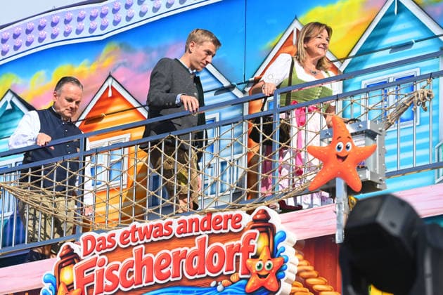 Mayor Dominik KRAUSE and Oktoberfest Director Christian SCHARPF at the Fisherman’s—THE SLIGHTLY DIFFERENT FISCHERDORF ride,showmen, rides, press tour ahead of the 191st Oktoberfest 2026 on September 17, 2026