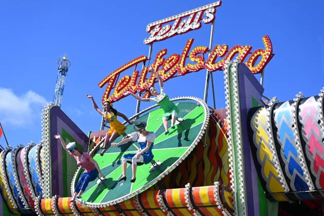 Figures of women, dolls on the Devil s Wheel ride, carnival performers, rides—press tour ahead of the 191st Oktoberfest in 2026 on September 17, 2026