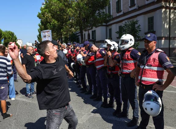 Protest in front of the Albanian Parliament in Tirana, Albania Protesters threw eggs to police officers during a demonstration near the Albanian Parliament in Tirana, Albania, against the government following months of protests against a planned luxury tourism complex project in the protected area of Narta Lagoon in the city of Vlore, backed by a company linked to US President Donald Trump son-in-law, Jared Kushner, and his wife, Ivanka Trump here In Tirana, Albania, on September 17, 2026. Tirana Albania  Copyright: xMatrixxImages ArmandoxBabanix