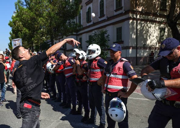 Protest in front of the Albanian Parliament in Tirana, Albania Protesters threw eggs to police officers during a demonstration near the Albanian Parliament in Tirana, Albania, against the government following months of protests against a planned luxury tourism complex project in the protected area of Narta Lagoon in the city of Vlore, backed by a company linked to US President Donald Trump son-in-law, Jared Kushner, and his wife, Ivanka Trump here In Tirana, Albania, on September 17, 2026. Tirana Albania  Copyright: xMatrixxImages ArmandoxBabanix
