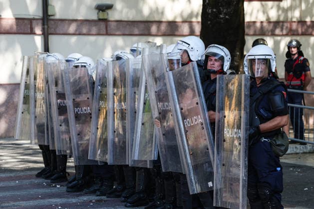Protest in front of the Albanian Parliament in Tirana, Albania Police officers face protesters during a demonstration near the Albanian Parliament in Tirana, Albania, against the government following months of protests against a planned luxury tourism complex project in the protected area of Narta Lagoon in the city of Vlore, backed by a company linked to US President Donald Trump son-in-law, Jared Kushner, and his wife, Ivanka Trump here In Tirana, Albania, on September 17, 2026. Tirana Albania  Copyright: xMatrixxImages ArmandoxBabanix