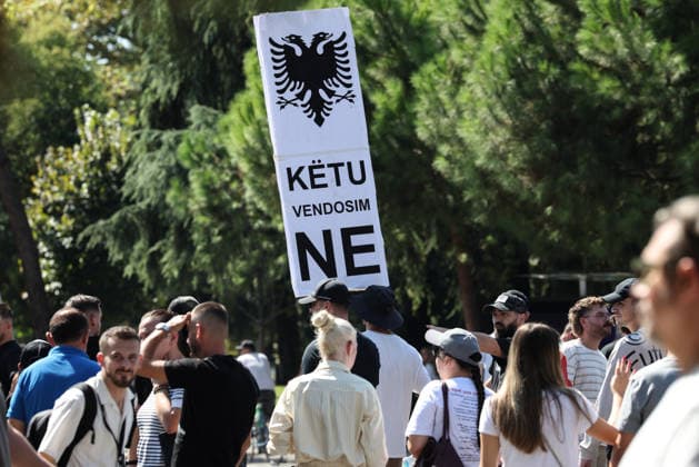 Protest in front of the Albanian Parliament in Tirana, Albania Protesters gather near the Albanian Parliament holding a banner reading Our Rules Here against the government following months of protests against a planned luxury tourism complex project in the protected area of Narta Lagoon in the city of Vlore, backed by a company linked to US President Donald Trump son-in-law, Jared Kushner, and his wife, Ivanka Trump here In Tirana, Albania, on September 17, 2026. Tirana Albania  Copyright: xMatrixxImages ArmandoxBabanix
