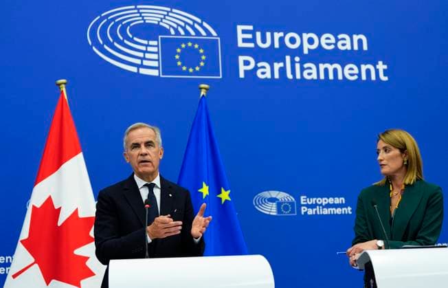 September 17, 2026, Strasbourg, France: Prime Minister Mark Carney and President of the European Parliament Roberta Metsola participate in a joint news conference at the European Parliament in Strasbourg, France, on Thursday, Sept. 17, 2026. Strasbourg France  - ZUMAc35_ 20260917_zaf_c35_022 Copyright: xJustinxTangx