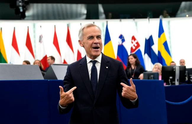 September 17, 2026, Strasbourg, France: Prime Minister Mark Carney gestures as he arrives for his address to the European Parliament in Strasbourg, France on Thursday, Sept. 17, 2026. Strasbourg France  - ZUMAc35_ 20260917_zaf_c35_026 Copyright: xJustinxTangx