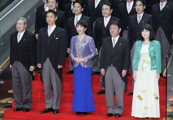 Japan PM reshuffles Cabinet Japanese Prime Minister Sanae Takaichi (front row, C) and her Cabinet members pose for a group photo at the premier s office in Tokyo on Sept. 17, 2026, following the reshuffle of her Cabinet.  A14AA0005627744P
