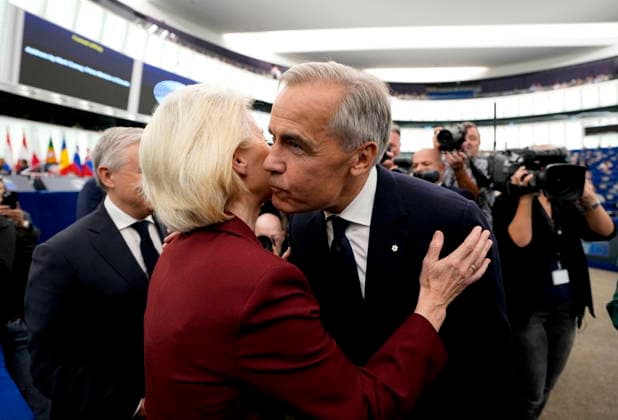 September 17, 2026, Strasbourg, France: Prime Minister Mark Carney greets European Commission President Ursula von der Leyen before his address to the European Parliament in Strasbourg, France, on Thursday, Sept. 17, 2026. Strasbourg France  - ZUMAc35_ 20260917_zaf_c35_028 Copyright: xJustinxTangx