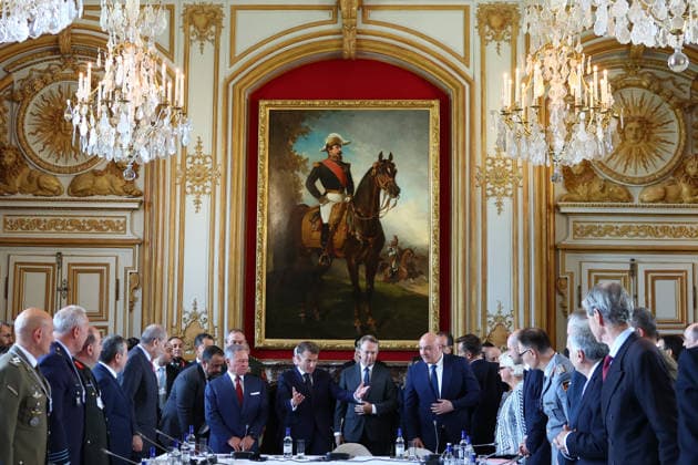 Leaders Of Jordan, Lebanon, France Meet In Paris To Discuss Lebanese Army Support French President Emmanuel Macron, Jordan s King Abdullah II and Lebanese President Joseph Aoun open the Aqaba Process meeting in support of the Lebanese Armed Forces (LAF) at the Hotel des Invalides in Paris, France, September 17, 2026. Photo by Gonzalo Fuentes Pool ABACAPRESS.COM PARIS France  Copyright: xFuentesxGonzalo Pool ABACAx
