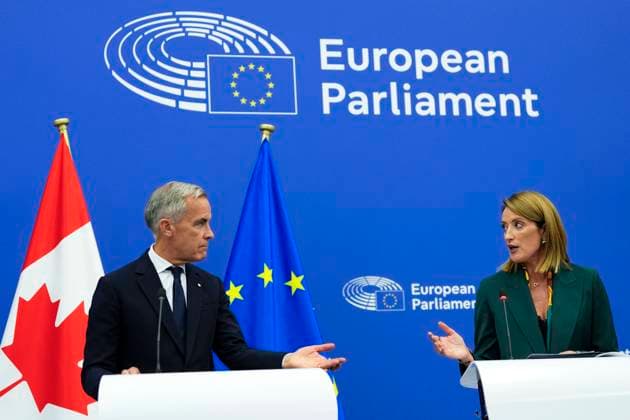 September 17, 2026, Strasbourg, France: Prime Minister Mark Carney and President of the European Parliament Roberta Metsola participate in a joint news conference at the European Parliament in Strasbourg, France, on Thursday, Sept. 17, 2026. Strasbourg France  - ZUMAc35_ 20260917_zaf_c35_032 Copyright: xJustinxTangx