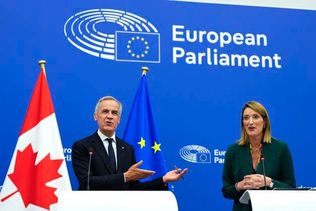 September 17, 2026, Strasbourg, France: Prime Minister Mark Carney and President of the European Parliament Roberta Metsola participate in a joint news conference at the European Parliament in Strasbourg, France, on Thursday, Sept. 17, 2026. Strasbourg France  - ZUMAc35_ 20260917_zaf_c35_033 Copyright: xJustinxTangx
