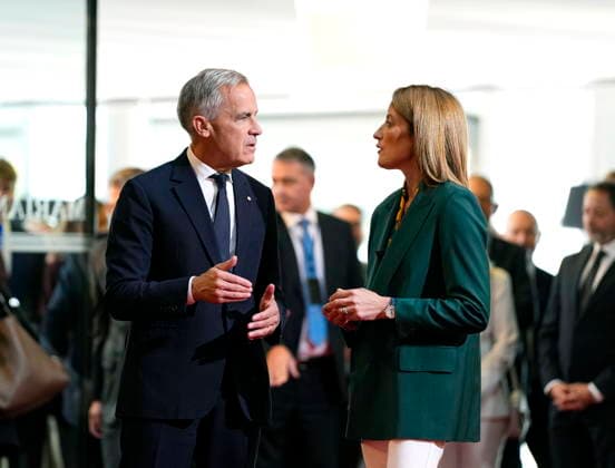 September 17, 2026, Strasbourg, France: Prime Minister Mark Carney walks with President of the European Parliament Roberta Metsola as he arrives at the European Parliament in Strasbourg, France, on Thursday, Sept. 17, 2026. Strasbourg France  - ZUMAc35_ 20260917_zaf_c35_034 Copyright: xJustinxTangx