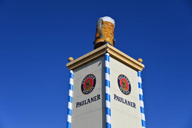 Tower of the Paulaner Festzelt, logo, emblem, company emblem, company logo, beer brand, brewery press tour ahead of the 191st Oktoberfest 2026 on September 17, 2026
