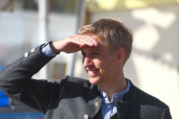 Mayor Dominik KRAUSE looks up at the sun; single frame, cropped image, portrait, press tour ahead of the 191st Oktoberfest 2026 on September 17, 2026