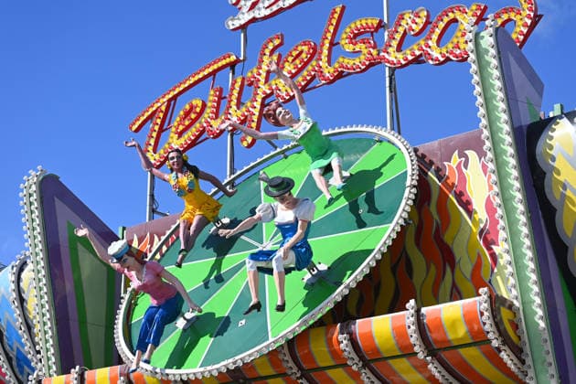Figures of women, dolls on the Devil s Wheel ride, carnival performers, rides—press tour ahead of the 191st Oktoberfest 2026 on September 17, 2026