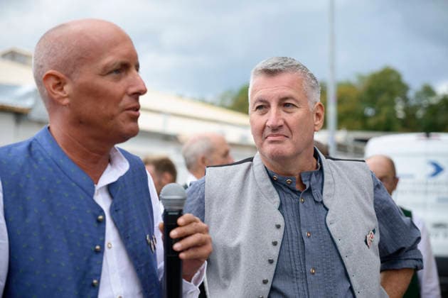 From left: Thomas Luff Poschner and Christian Luff Poschner’s official press tour at the Oktoberfest (Wiesn) in Munich, September 17, 2026
