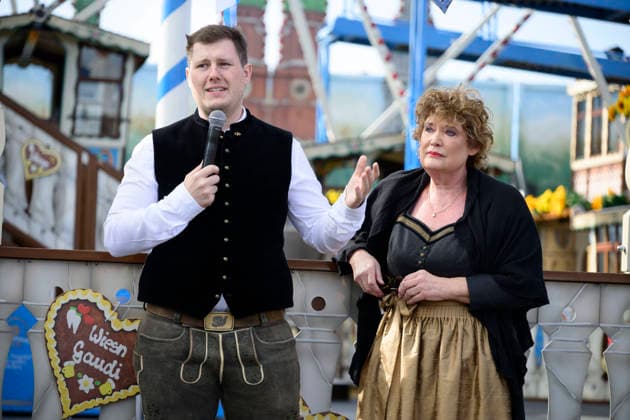 From left: Sebastian Willenborg, Gabriele Willenborg, Ferris wheel. Official press tour at the Oktoberfest (Wiesn), Munich, September 17, 2026