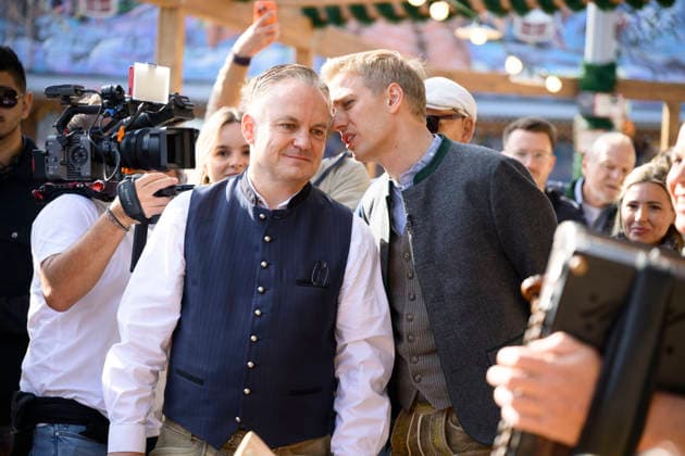 From left: Christian Scharpf, Director of Labor and Economic Affairs and Head of the Wiesn, and Dominik Krause, Mayor of Munich. Official press tour at the Oktoberfest (Wiesn), Munich, September 17, 2026