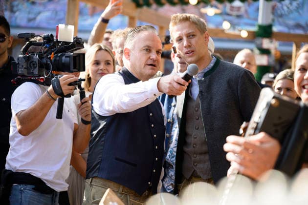 From left: Christian Scharpf, Director of Labor and Economic Affairs and Head of the Wiesn, and Dominik Krause, Mayor of Munich. Official press tour at the Oktoberfest (Wiesn), Munich, September 17, 2026