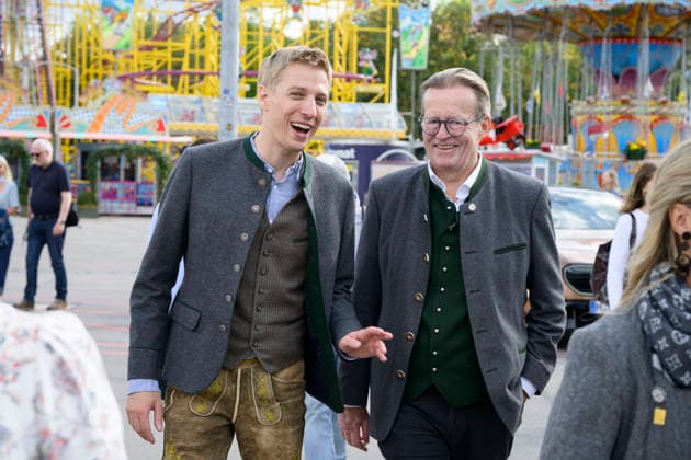 From left: Dominik Krause, Mayor of Munich, and Dr. Martin Leibhard, Head of the Augustiner Brewery. Official press tour at the Oktoberfest (Wiesn), Munich, September 17, 2026
