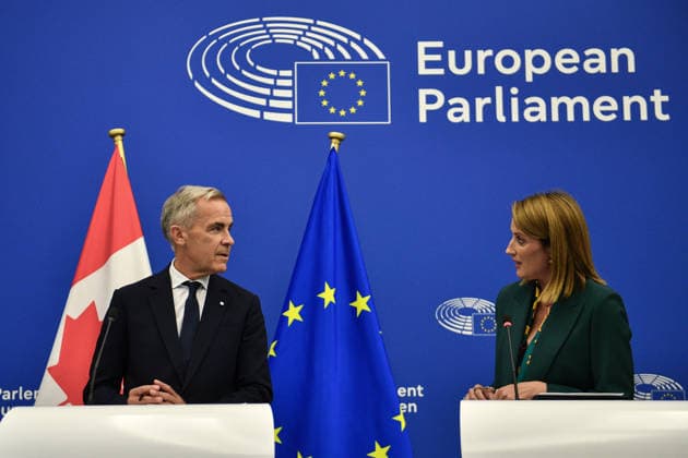 Canadian delegation at European Parliament in Strasbourg STRASBOURG, FRANCE - SEPTEMBER 17: Canadian Prime Minister Mark Carney (L) and European Parliament President Roberta Metsola (R) attend a joint press conference at the European Parliament in Strasbourg, France on September 17, 2026. The press conference follows Carney’s formal address to the European Parliament. Ahmet Selcuk Cumhurlu Anadolu Strasbourg France. Editorial use only. Please get in touch for any other usage.  Copyright: x2026xAnadoluxAhmetxSelcukxCumhurlux