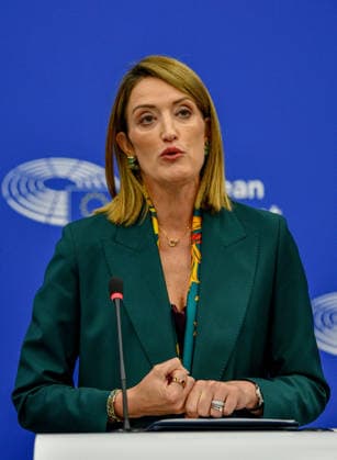 Canadian delegation at European Parliament in Strasbourg STRASBOURG, FRANCE - SEPTEMBER 17: European Parliament President Roberta Metsola speaks during a joint press conference with Canadian Prime Minister Mark Carney at the European Parliament in Strasbourg, France on September 17, 2026. The press conference follows Carney’s formal address to the European Parliament. Ahmet Selcuk Cumhurlu Anadolu Strasbourg France. Editorial use only. Please get in touch for any other usage.  Copyright: x2026xAnadoluxAhmetxSelcukxCumhurlux