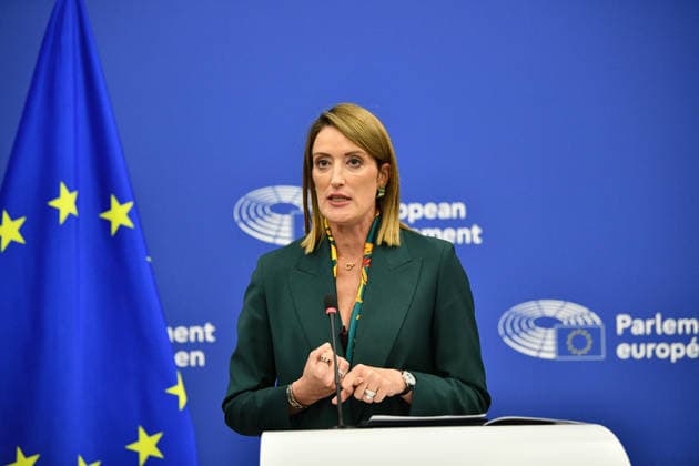 Canadian delegation at European Parliament in Strasbourg STRASBOURG, FRANCE - SEPTEMBER 17: European Parliament President Roberta Metsola speaks during a joint press conference with Canadian Prime Minister Mark Carney at the European Parliament in Strasbourg, France on September 17, 2026. The press conference follows Carney’s formal address to the European Parliament. Ahmet Selcuk Cumhurlu Anadolu Strasbourg France. Editorial use only. Please get in touch for any other usage.  Copyright: x2026xAnadoluxAhmetxSelcukxCumhurlux