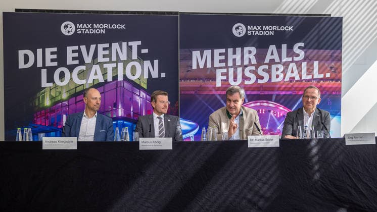 Statement of Interest by the City of Nuremberg, the Free State of Bavaria, and the BLSV Regarding the 20XX Finals, Nuremberg, September 17, 2026 At Max Morlock Stadium, representatives of the City of Nuremberg, the Free State of Bavaria, and the BLSV presented their expression of interest regarding the 20XX Finals. Among those on the panel were A 20260917-286A8647-M4000