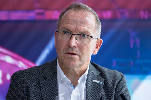 Statement of Interest by the City of Nuremberg, the Free State of Bavaria, and the BLSV Regarding the 20XX Finals, Nuremberg, September 17, 2026: Jörg Ammon, President of the Bavarian State Sports Association (BLSV), speaks at Max Morlock Stadium with a focused expression. He comments on the expression of interest for the Finals in Nuremberg at Max Morlock Stadium, Bavaria, Germany. 20260917-6V2A0966-M4000