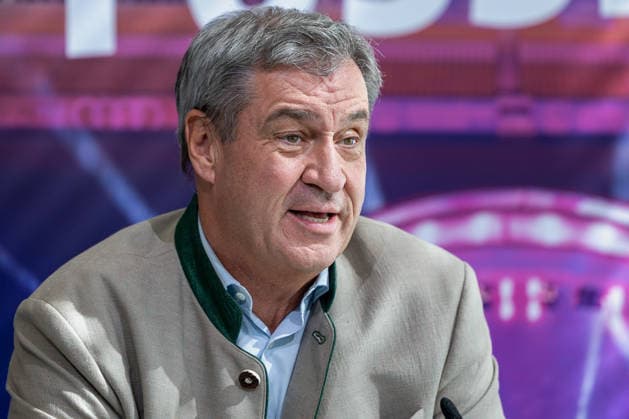 Statement of Interest by the City of Nuremberg, the Free State of Bavaria, and BLSV Regarding the 20XX Finals, Nuremberg, September 17, 2026 Dr. Markus Söder, Minister President of the Free State of Bavaria (CSU), speaks at a press conference at Max Morlock Stadium. With animated facial expressions and gestures, he explains the expression of interest regarding the Finals i 20260917-6V2A1120-M4000