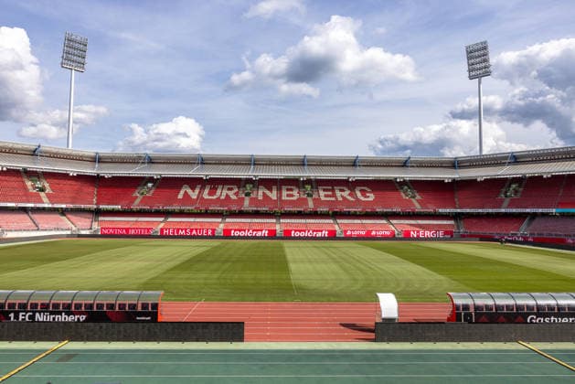 Statement of Interest by the City of Nuremberg, the Free State of Bavaria, and BLSV Regarding the 20XX Finals, Nuremberg, September 17, 2026 The Max Morlock Stadium stands with empty stands under a summer sky. A possible conversion into a soccer-only stadium for 1. FC Nuremberg is currently under discussion. Nuremberg, Max Morlock Stadium, Bavaria, Germany 20260917-286A8627-M4000