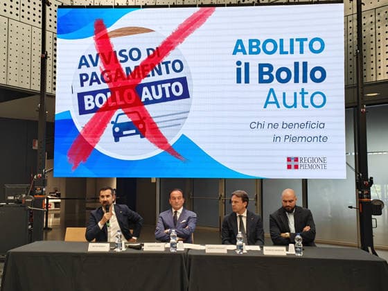 IPA88637960 - Turin: Press conference on the abolition of the vehicle registration tax. Pictured: Piedmont Regional President Alberto Cirio, accompanied by Regional Councilors Matteo Marnati (Transport), Andrea Tronzano (Budget), and Maurizio Marrone (Welfare).  Copyright: xSERGIxCOSTANTINOx xCOSTANTINOxSERGIx IPA88637960